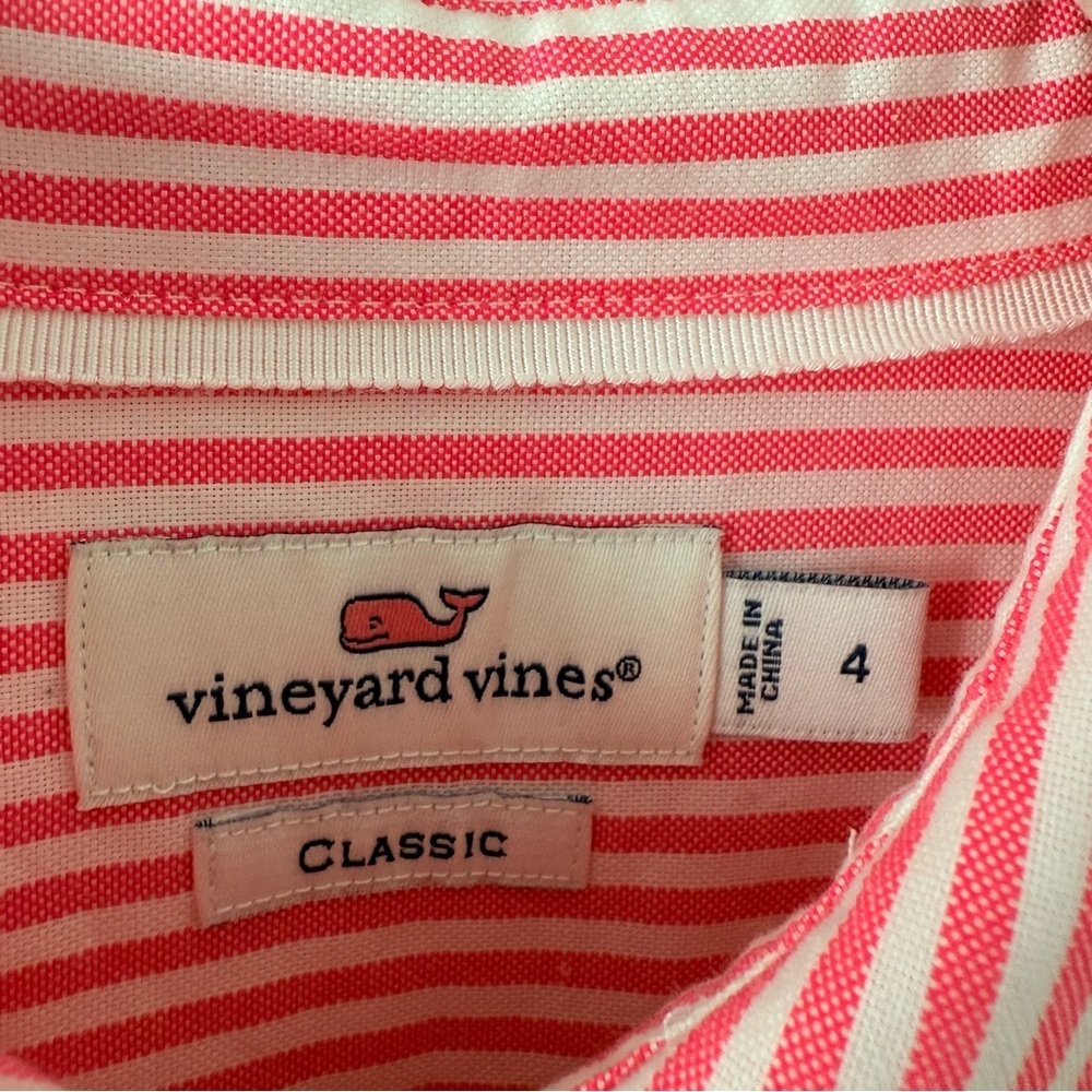 Vineyard Vines Preppy Pink and White Striped Button Down Shirt Size 4 - Picture 4 of 14
